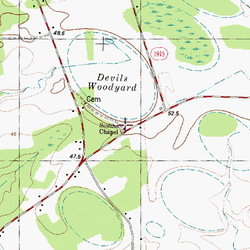 Topographic Map of Smiths Chapel, NC