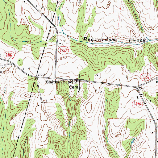Topographic Map of Smiths Chapel, NC
