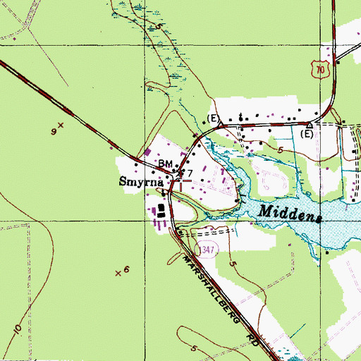 Topographic Map of Smyrna, NC