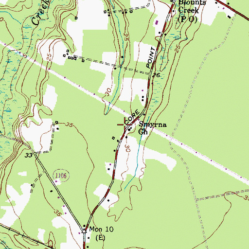 Topographic Map of Smyrna Church, NC