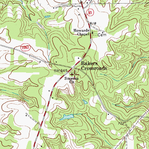 Topographic Map of Smyrna Church, NC