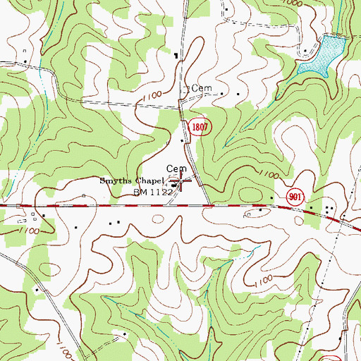 Topographic Map of Smyths Chapel, NC