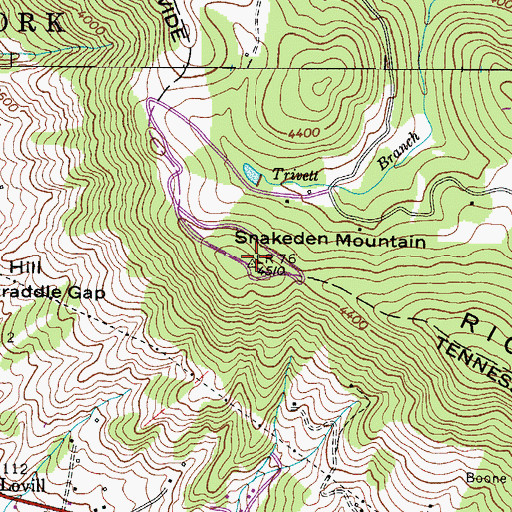 Topographic Map of Snakeden Mountain, NC