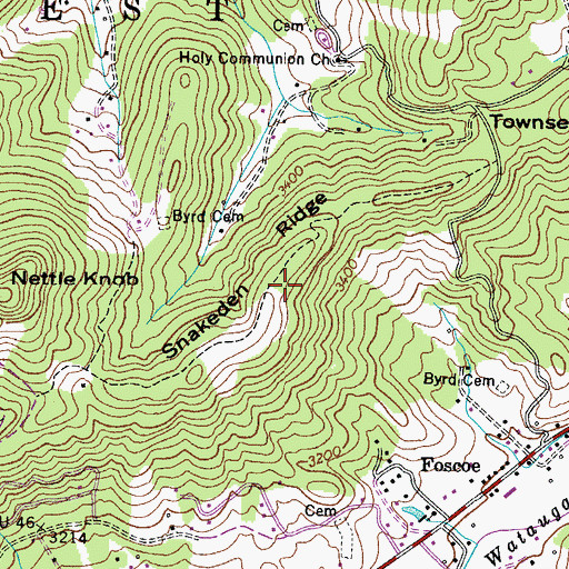 Topographic Map of Snakeden Ridge, NC