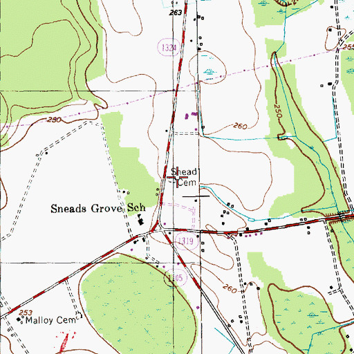 Topographic Map of Snead Cemetery, NC