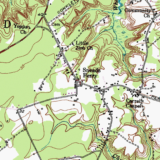 Topographic Map of Sneads Ferry, NC