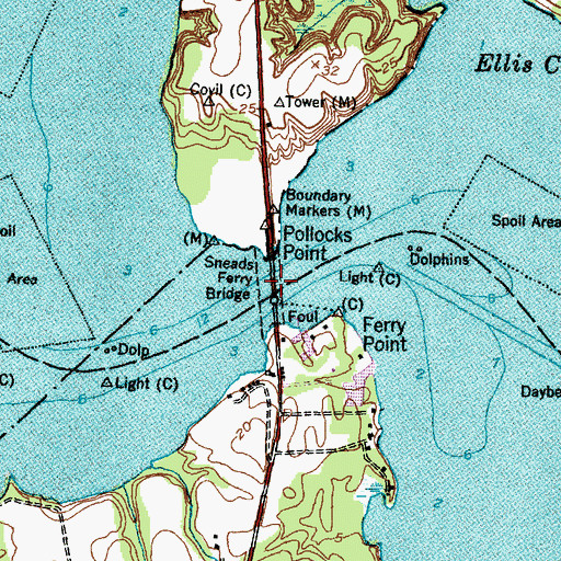 Topographic Map of Sneads Ferry Bridge, NC