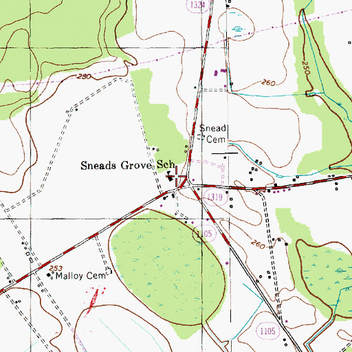 Topographic Map of Sneads Grove School, NC