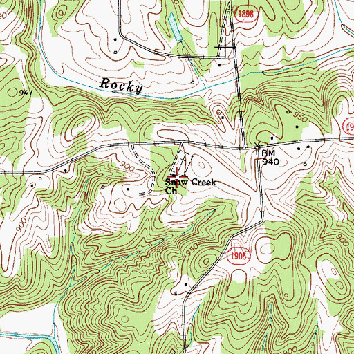Topographic Map of Snow Creek Methodist Church, NC