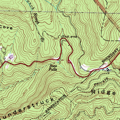 Topographic Map of Soco Falls, NC