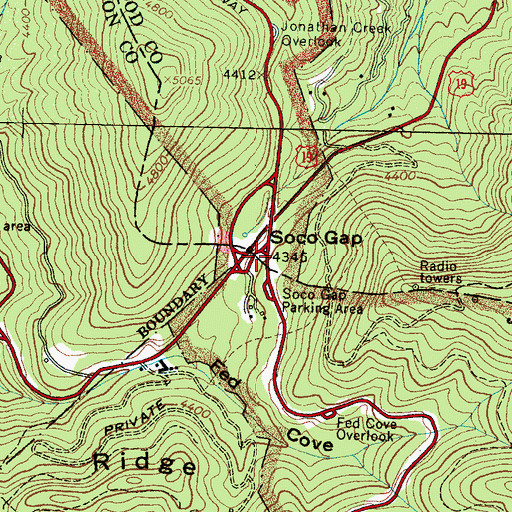 Topographic Map of Soco Gap, NC