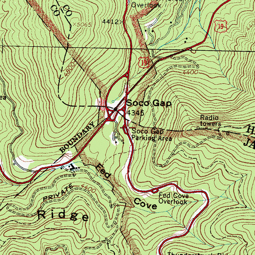 Topographic Map of Soco Gap Parking Area, NC