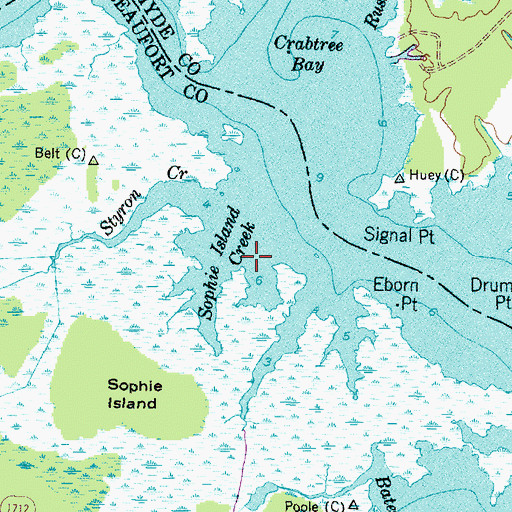 Topographic Map of Sophie Island Creek, NC