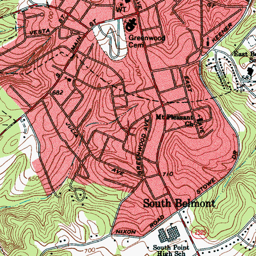 Topographic Map of South Belmont, NC