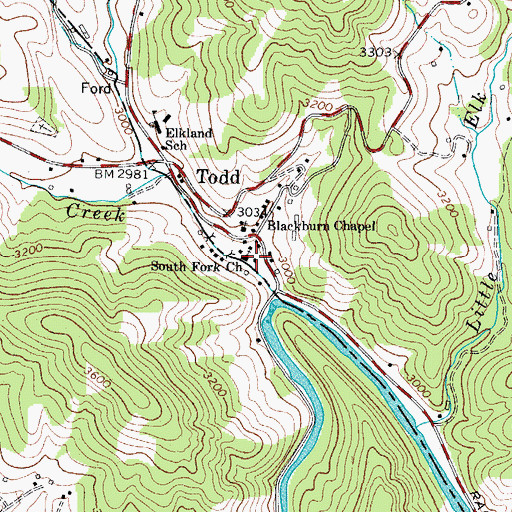 Topographic Map of South Fork Baptist Church, NC