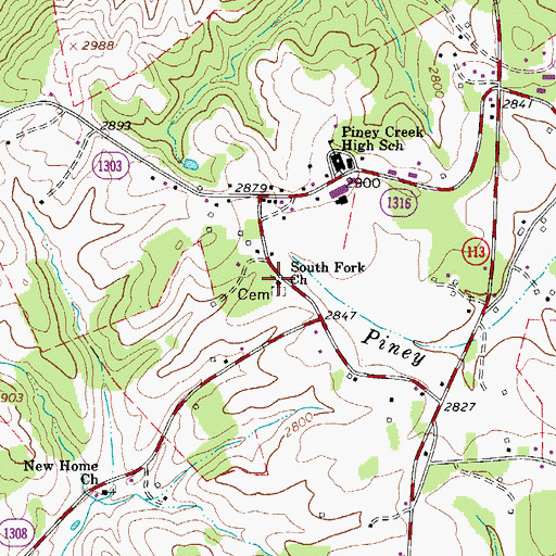 Topographic Map of South Fork Union Baptist Church, NC