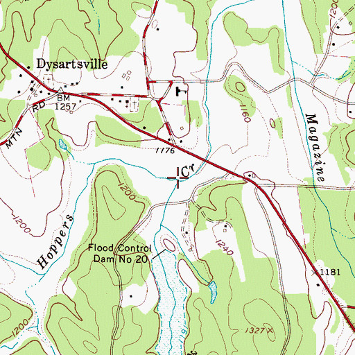 Topographic Map of South Fork Hoppers Creek, NC