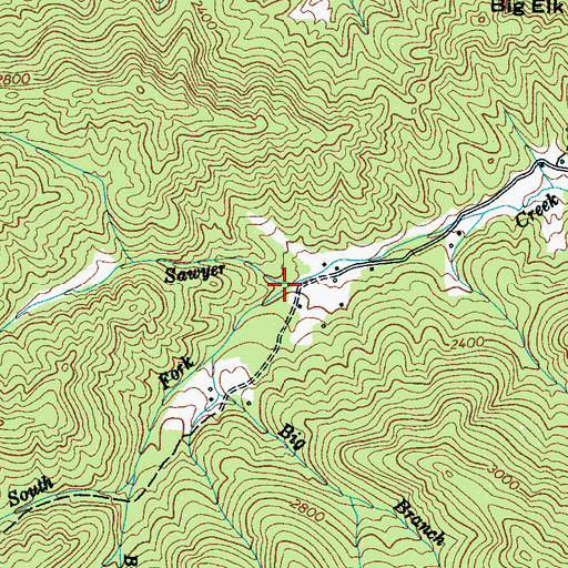 Topographic Map of South Fork Sawyer Creek, NC