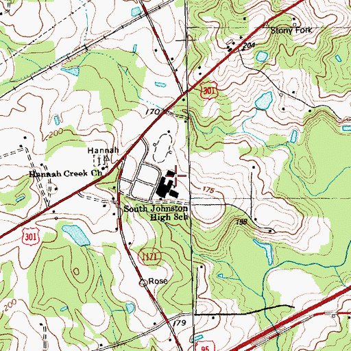 Topographic Map of South Johnston High School, NC