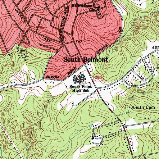 Topographic Map of South Point High School, NC