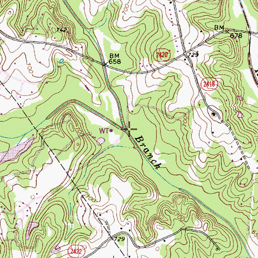 Topographic Map of South Prong West Branch Rocky River, NC