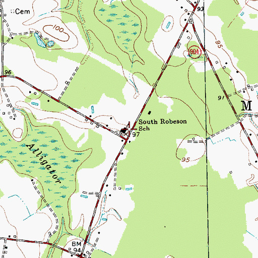 Topographic Map of South Robeson School, NC