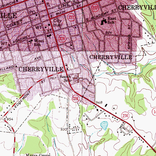 Topographic Map of South School, NC