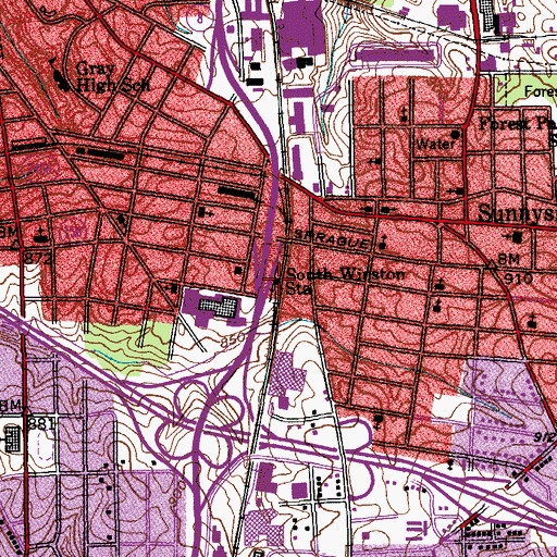 Topographic Map of South Winston Station, NC