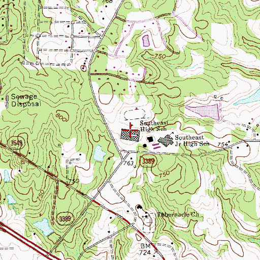 Topographic Map of Southeast High School, NC
