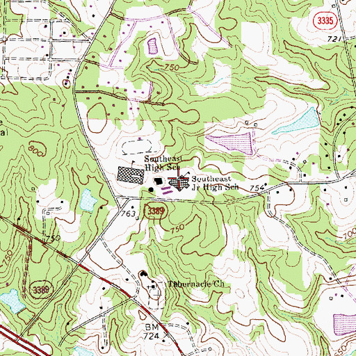 Topographic Map of Southeast Junior High School, NC