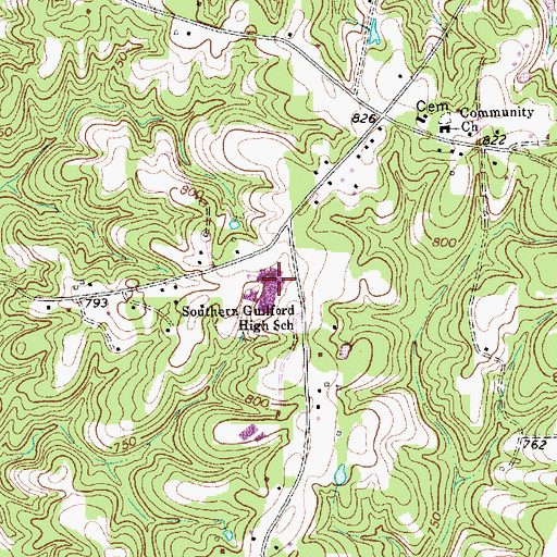 Topographic Map of Southern Guilford High School, NC