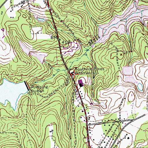 Topographic Map of Southern Pines Waterworks, NC