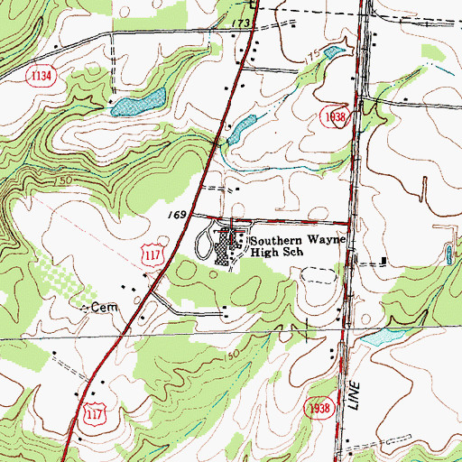 Topographic Map of Southern Wayne High School, NC