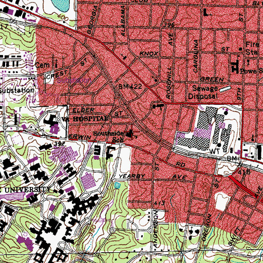 Topographic Map of Southside School, NC