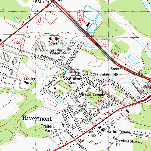 Topographic Map of Southwest Cemetery, NC