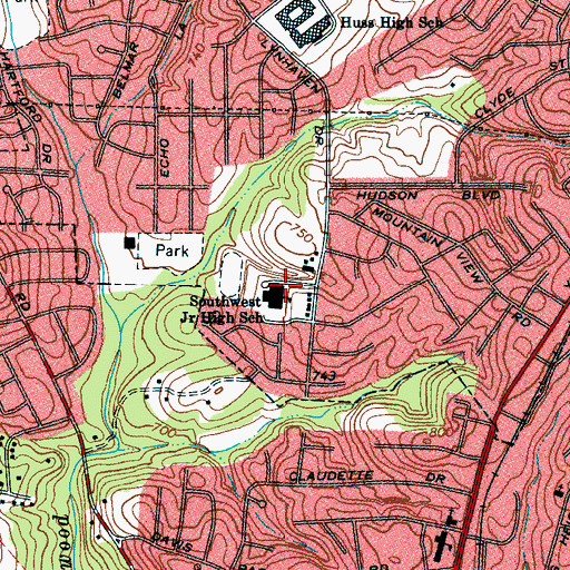 Topographic Map of Southwest Junior High School, NC