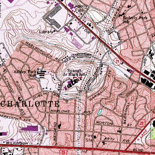 Topographic Map of Bishop Spaugh Community Academy Middle School, NC