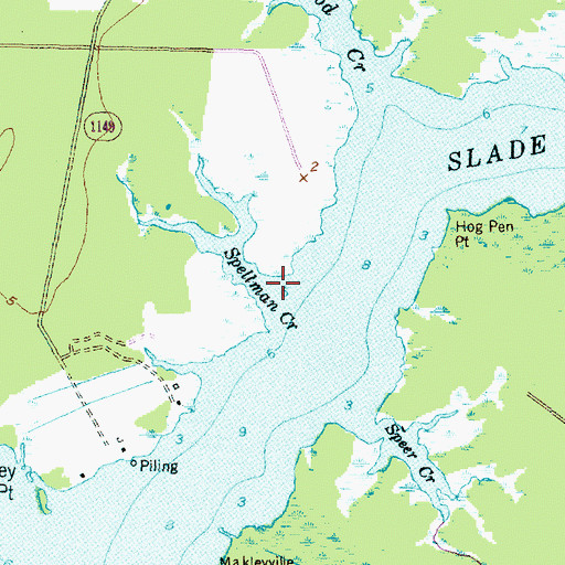 Topographic Map of Spellman Creek, NC
