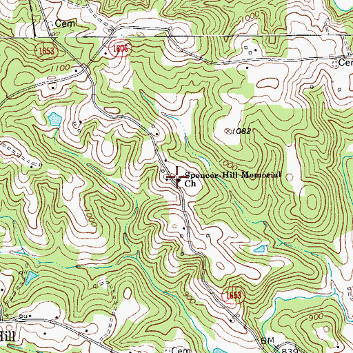 Topographic Map of Spencer-Hill Memorial Church, NC