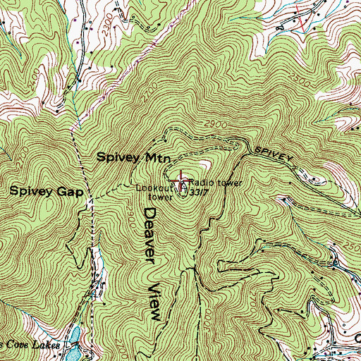 Topographic Map of Spivey Mountain, NC