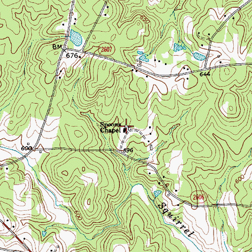 Topographic Map of Spoons Chapel, NC