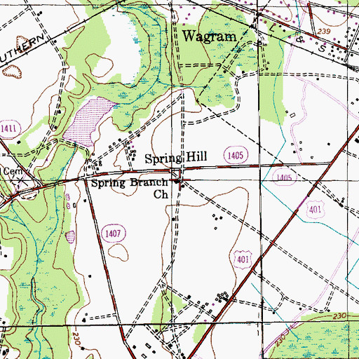 Topographic Map of Spring Branch Church, NC