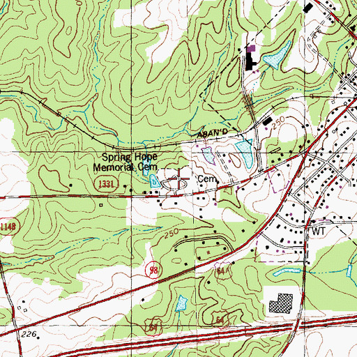 Topographic Map of Spring Hope Memorial Cemetery, NC