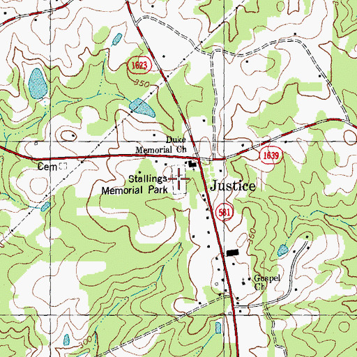 Topographic Map of Stallings Memorial Park, NC