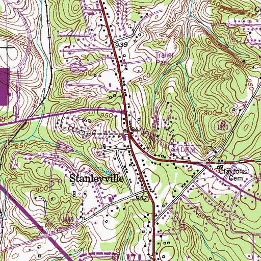 Topographic Map of Stanleyville, NC