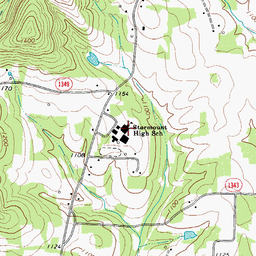 Topographic Map of Starmount High School, NC