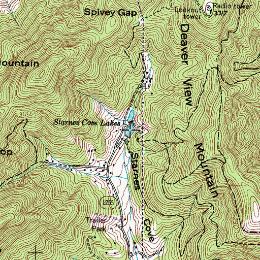 Topographic Map of Starnes Cove Lakes, NC