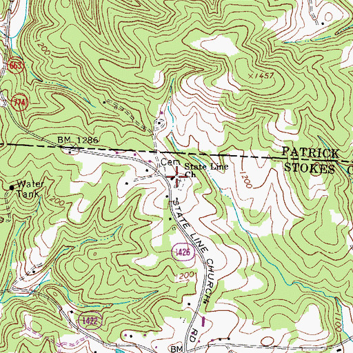 Topographic Map of State Line Primitive Baptist Church, NC