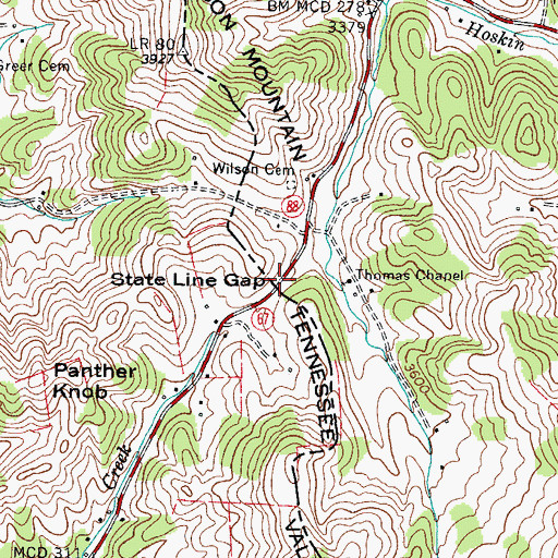 Topographic Map of State Line Gap, NC