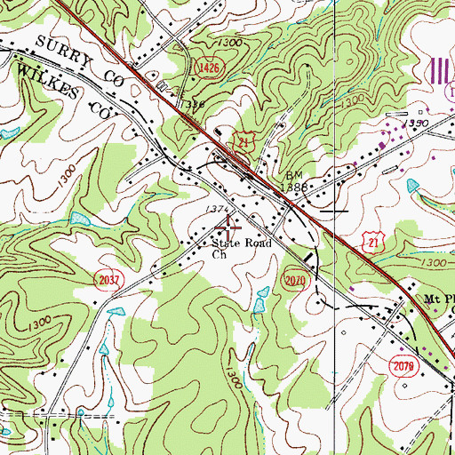 Topographic Map of State Road Church, NC